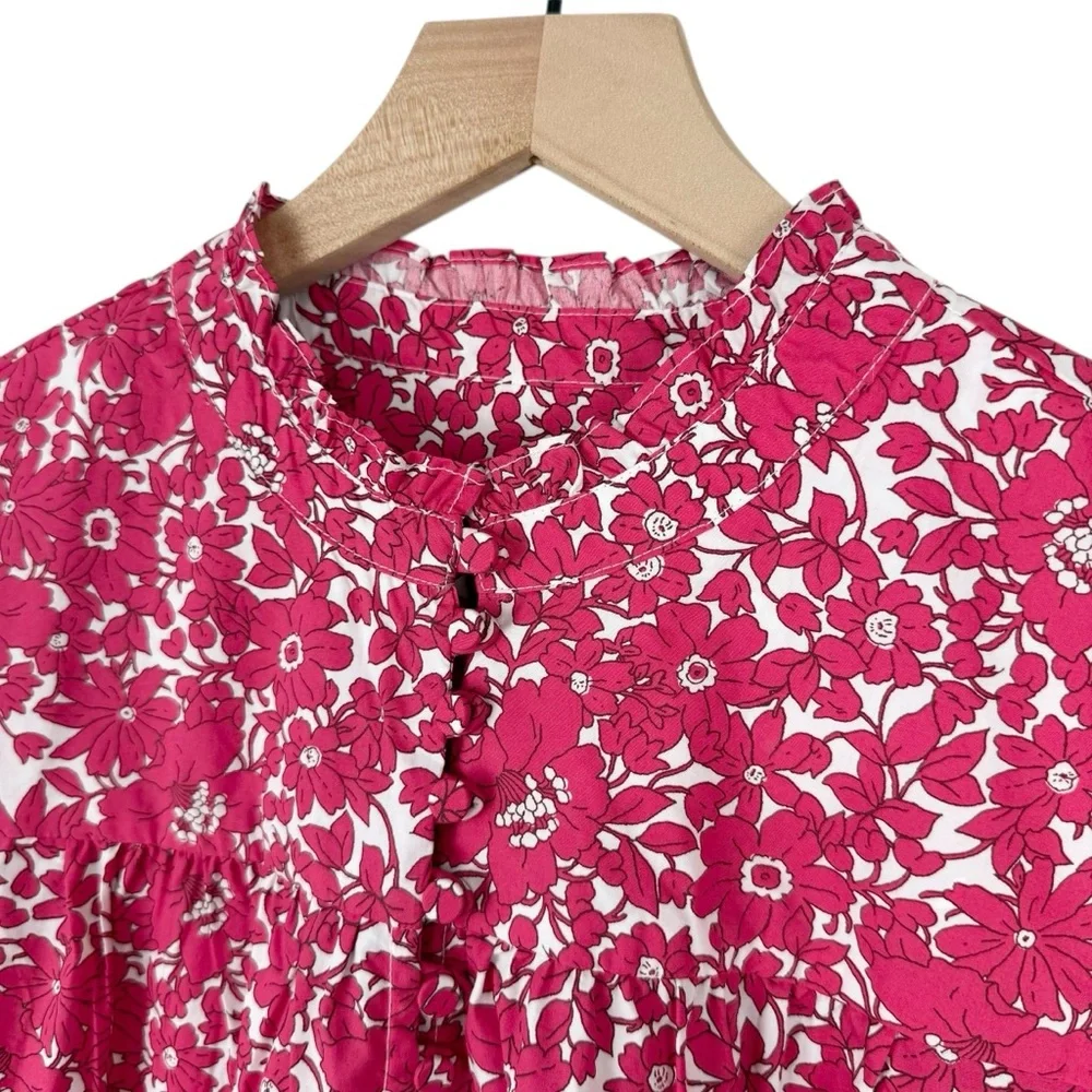 J. Crew Floral Popover Blouse Blushing Meadow Sz S NWT